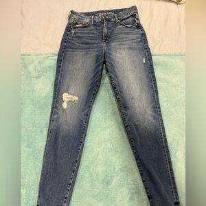 American Eagle High Waisted, Ripped Blue Distressed Skinny Jeans